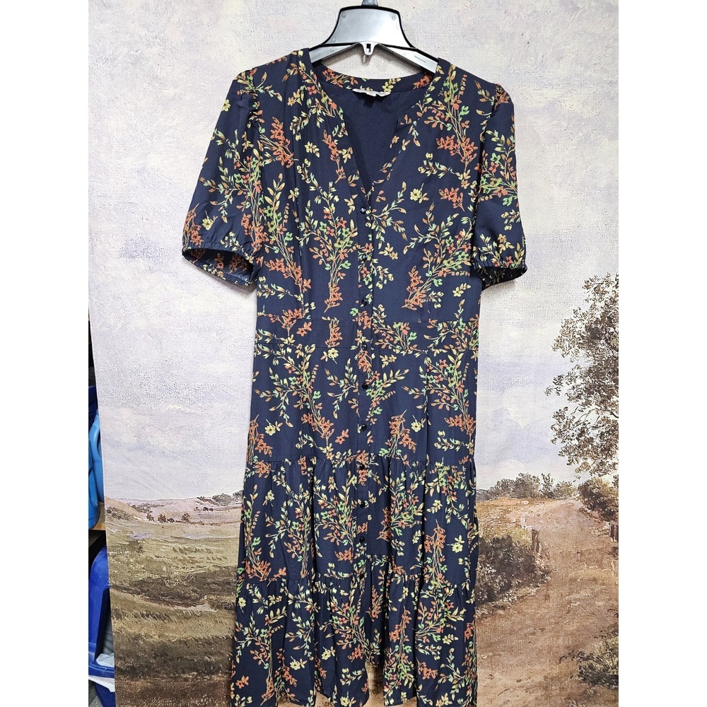 Nannette Lepore Womans  Sz L Navy Blue Floral Dress Fully Lined